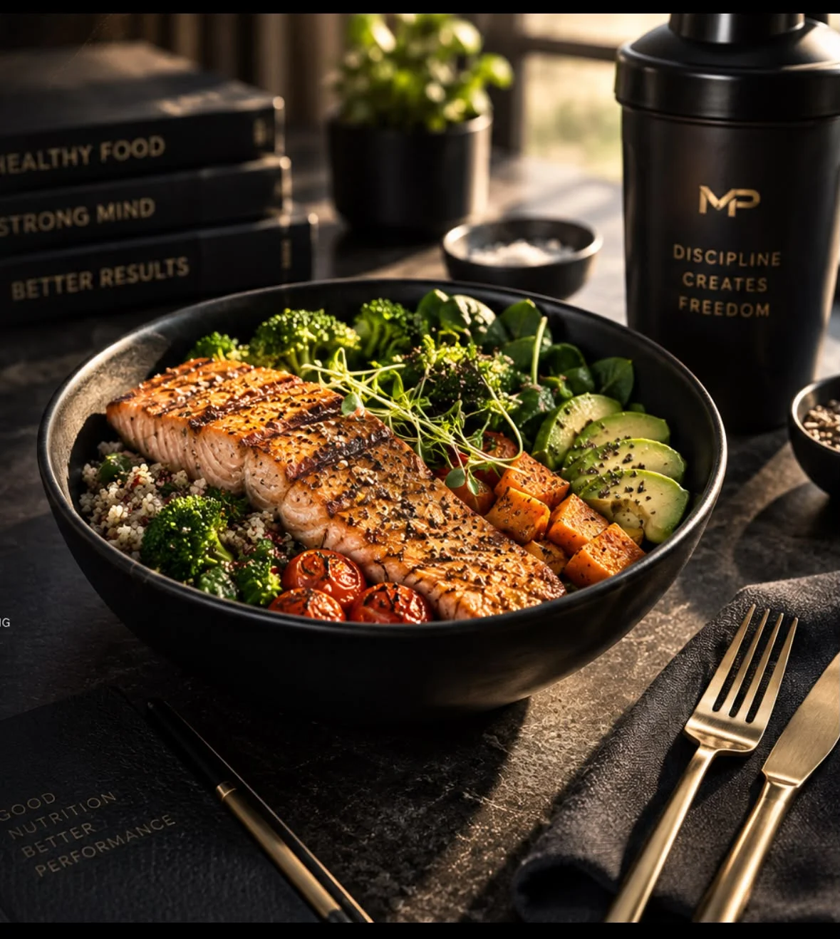 Hochwertige, ausgewogene Mahlzeit als Symbol für Performance Nutrition